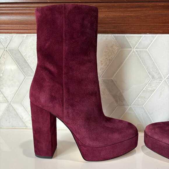 Stuart Weitzman Sz 8.5B Red Suede Platform Block Heel Sky High Ankle Boot Bootie - Picture 6 of 12